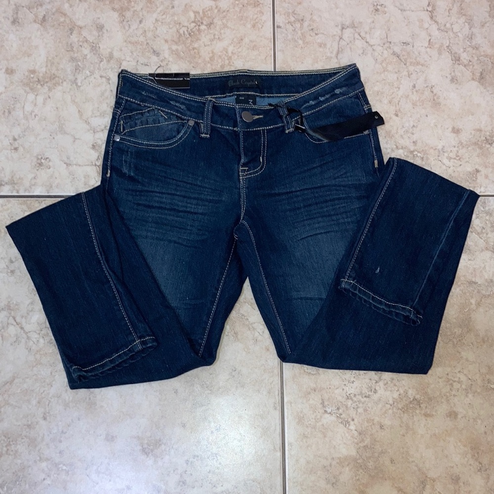 New 28” new black crystal jeans dark wash straight leg